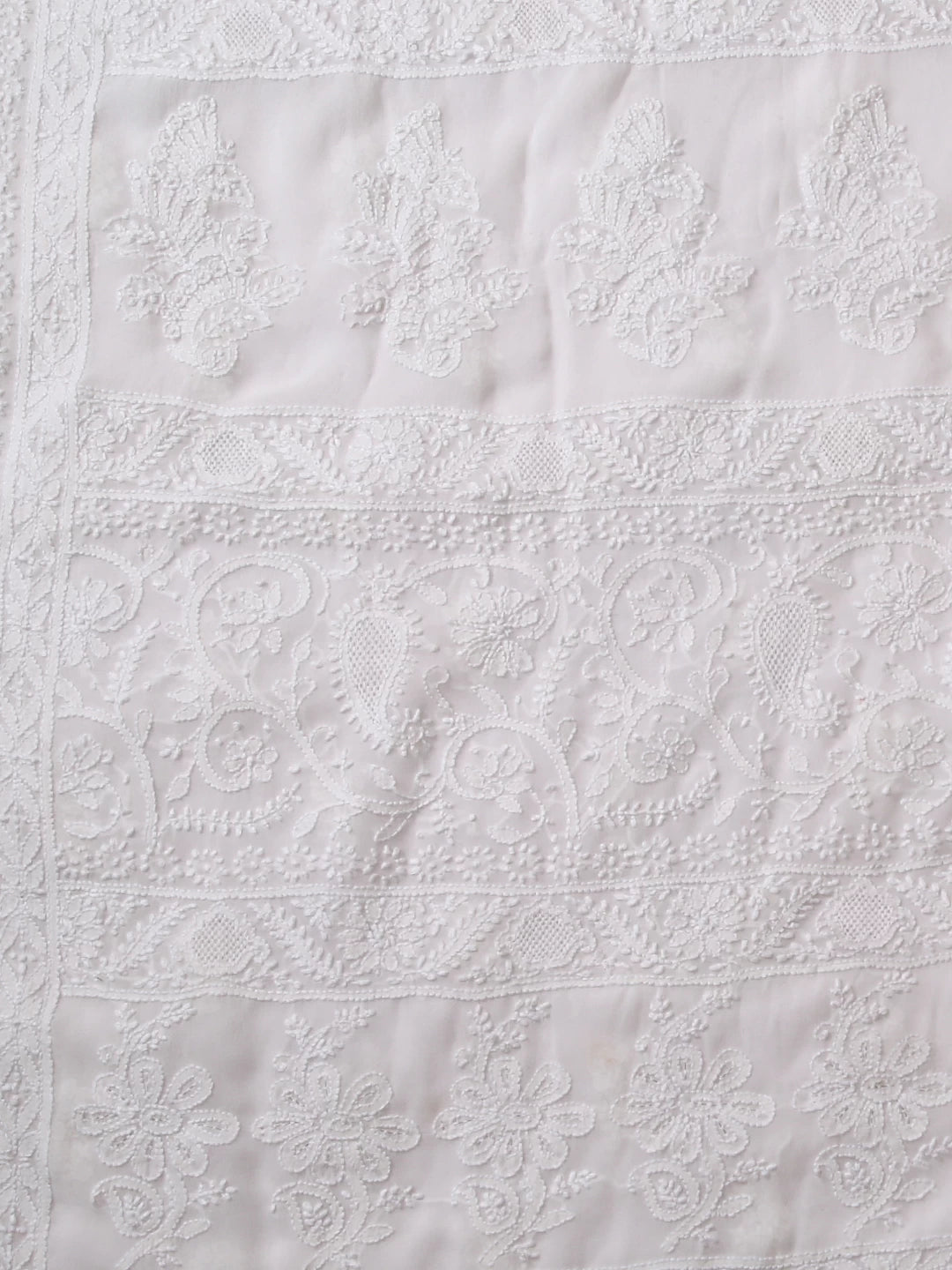 Ada Hand Embroidered White Pure Georgette Lucknowi Chikankari Saree 01A396658