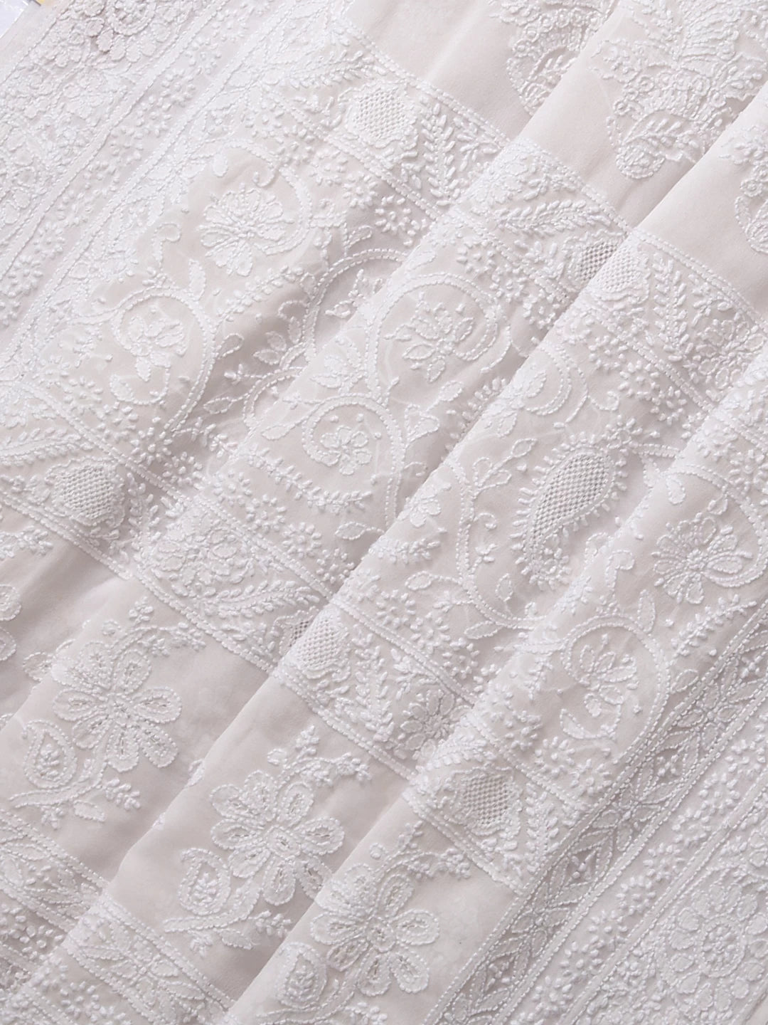 Ada Hand Embroidered White Pure Georgette Lucknowi Chikankari Saree 01A396658