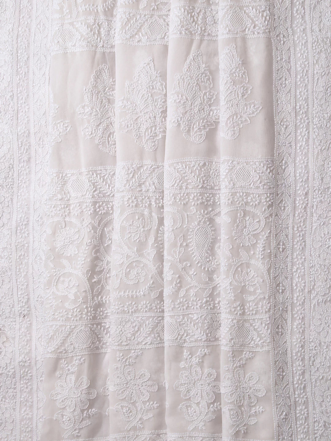 Ada Hand Embroidered White Pure Georgette Lucknowi Chikankari Saree 01A396658