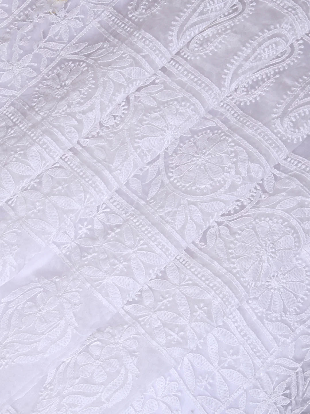 Ada Hand Embroidered White Organza Lucknowi Chikankari Saree With Blouse 01A413349