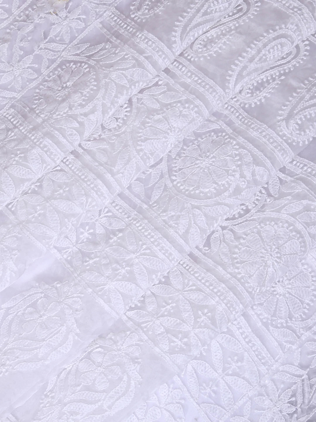 Ada Hand Embroidered White Organza Lucknowi Chikankari Saree With Blouse 01A413349