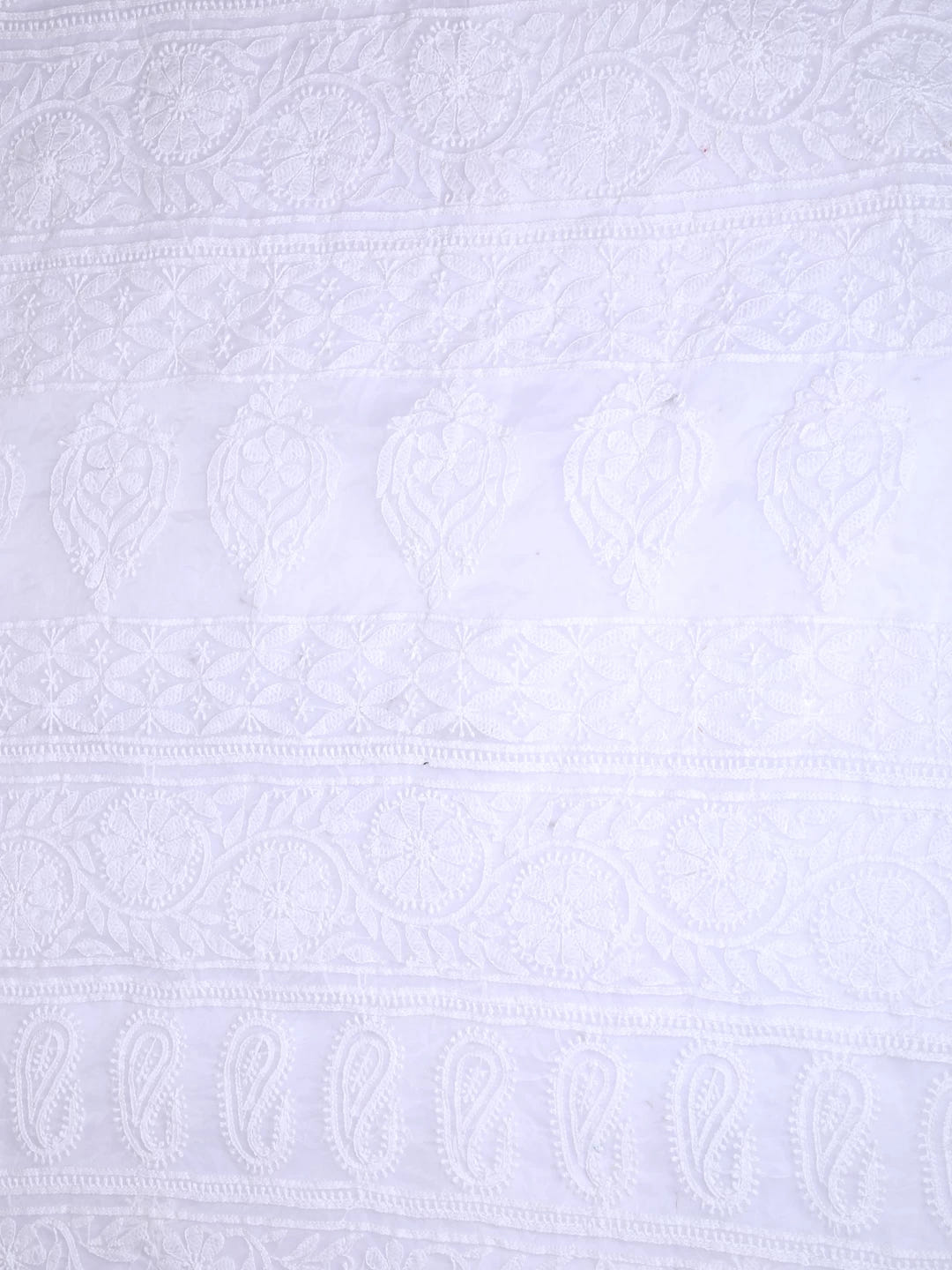 Ada Hand Embroidered White Organza Lucknowi Chikankari Saree With Blouse 01A413349