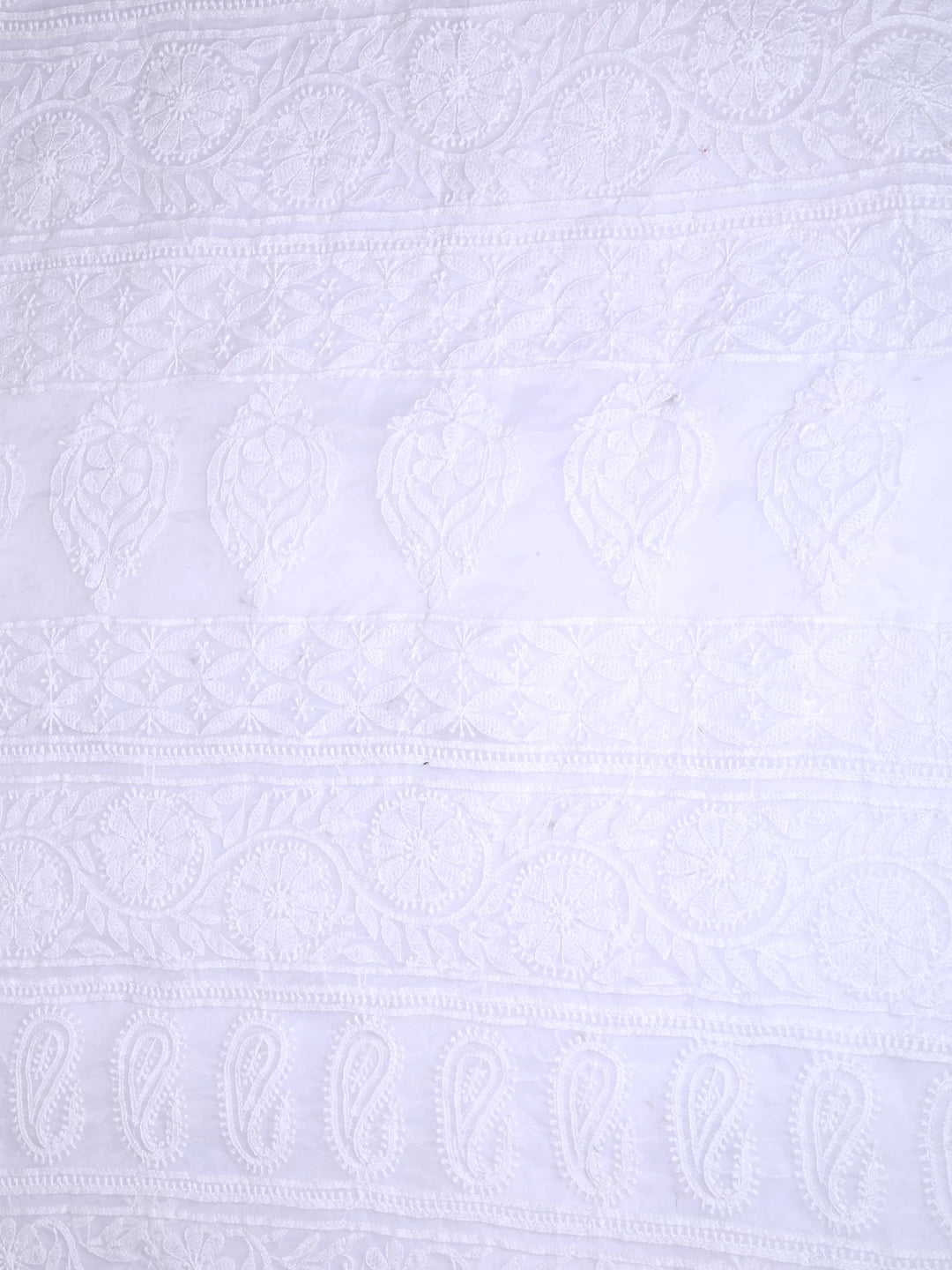 Ada Hand Embroidered White Organza Lucknowi Chikankari Saree With Blouse 01A413349