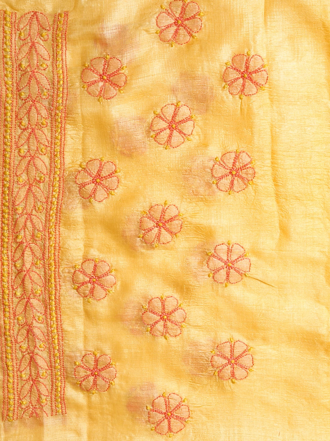 Ada Hand Embroidered Yellow Silk Lucknowi Chikankari Saree with Blouse 01A395339