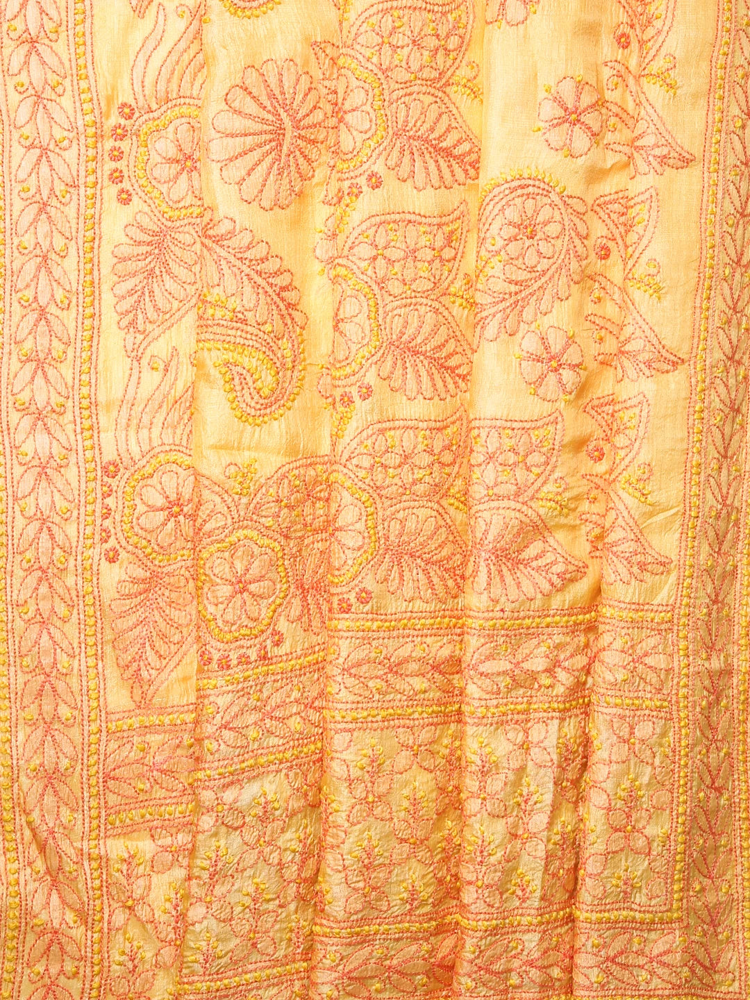 Ada Hand Embroidered Yellow Silk Lucknowi Chikankari Saree with Blouse 01A395339