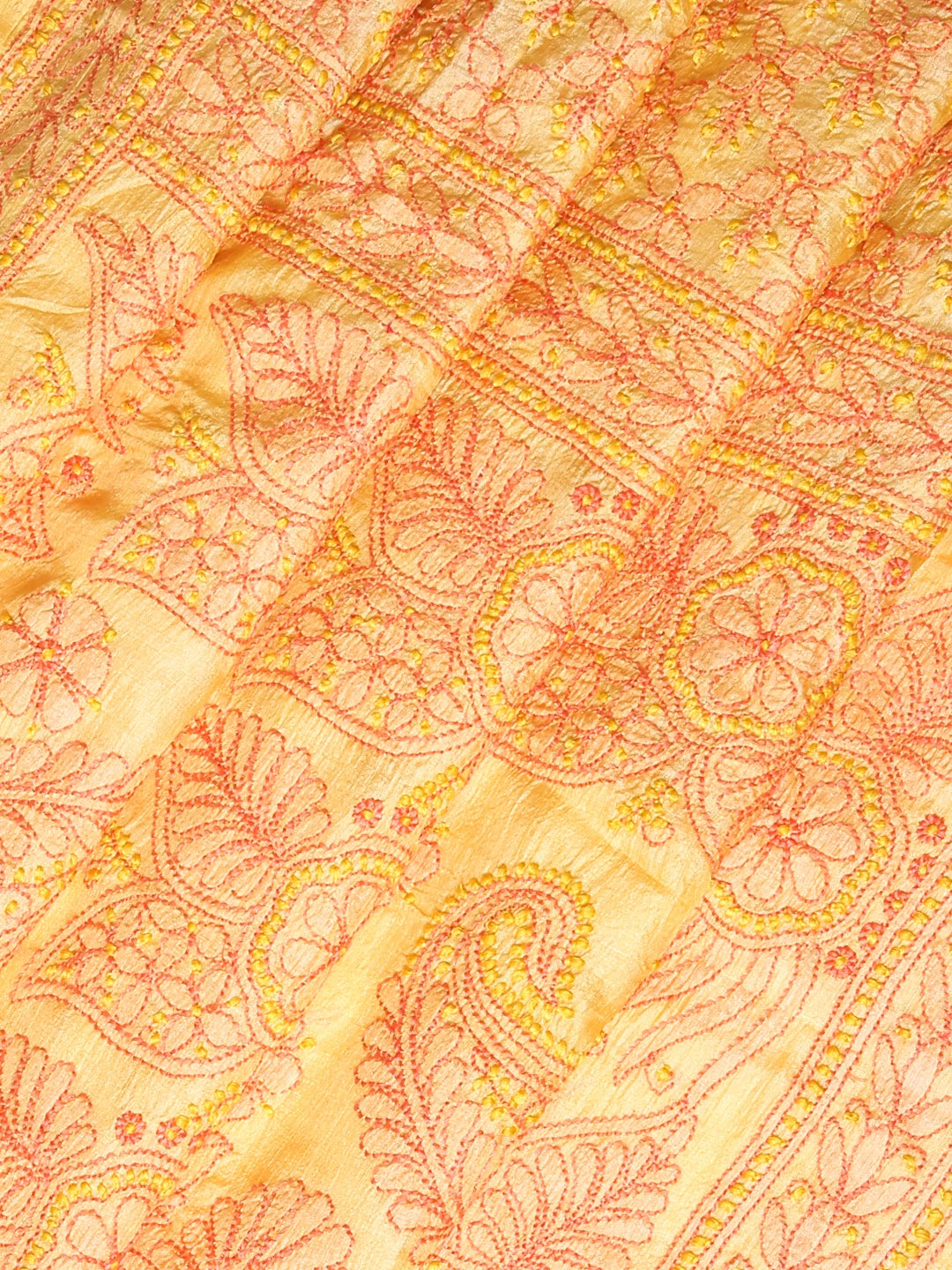 Ada Hand Embroidered Yellow Silk Lucknowi Chikankari Saree with Blouse 01A395339