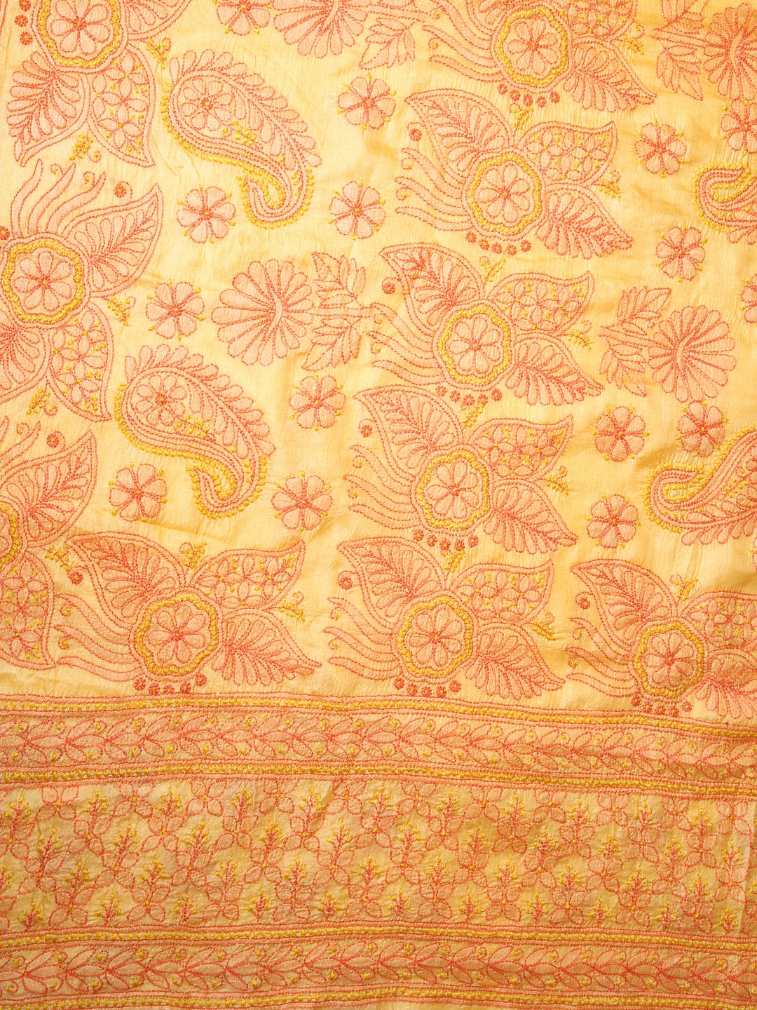 Ada Hand Embroidered Yellow Silk Lucknowi Chikankari Saree with Blouse 01A395339