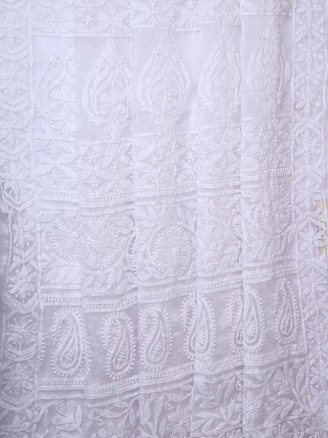 Ada Hand Embroidered White Organza Lucknowi Chikankari Saree With Blouse 01A413349