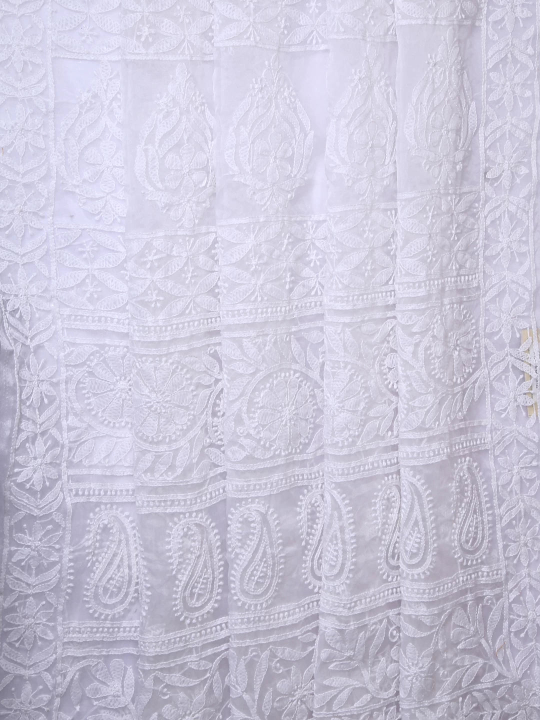 Ada Hand Embroidered White Organza Lucknowi Chikankari Saree With Blouse 01A413349