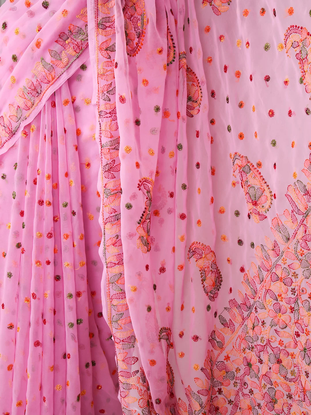 Ada Hand Embroidered Pink Georgette Lucknowi Chikankari Saree With Blouse 01A422752