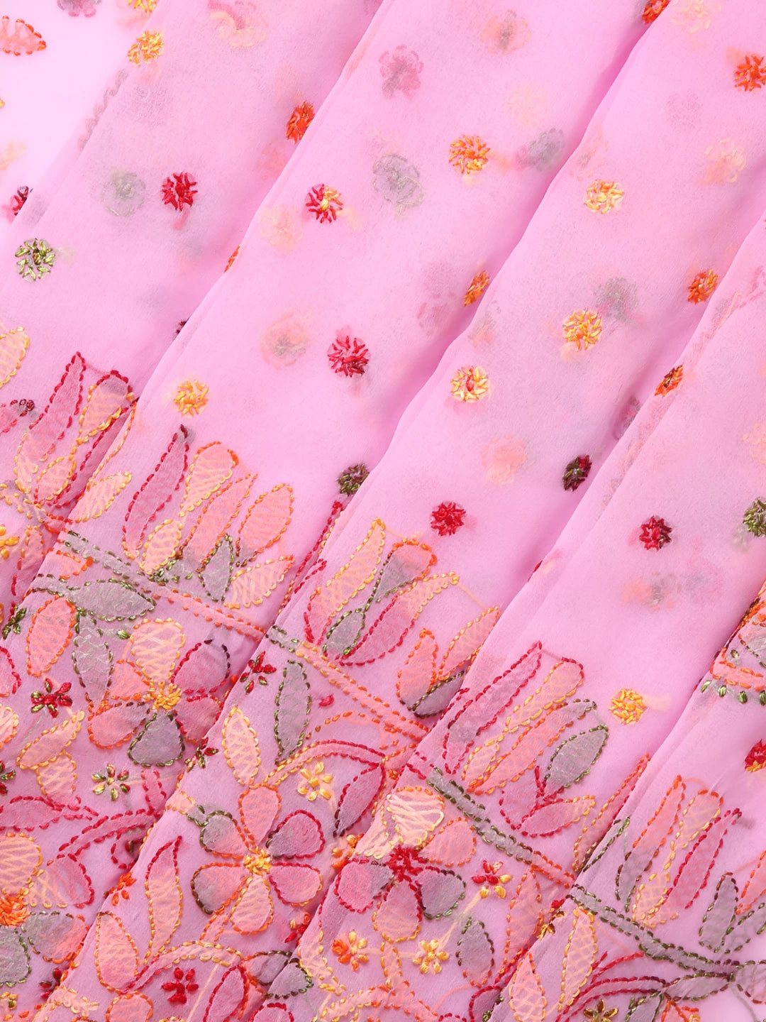 Ada Hand Embroidered Pink Georgette Lucknowi Chikankari Saree With Blouse 01A422752
