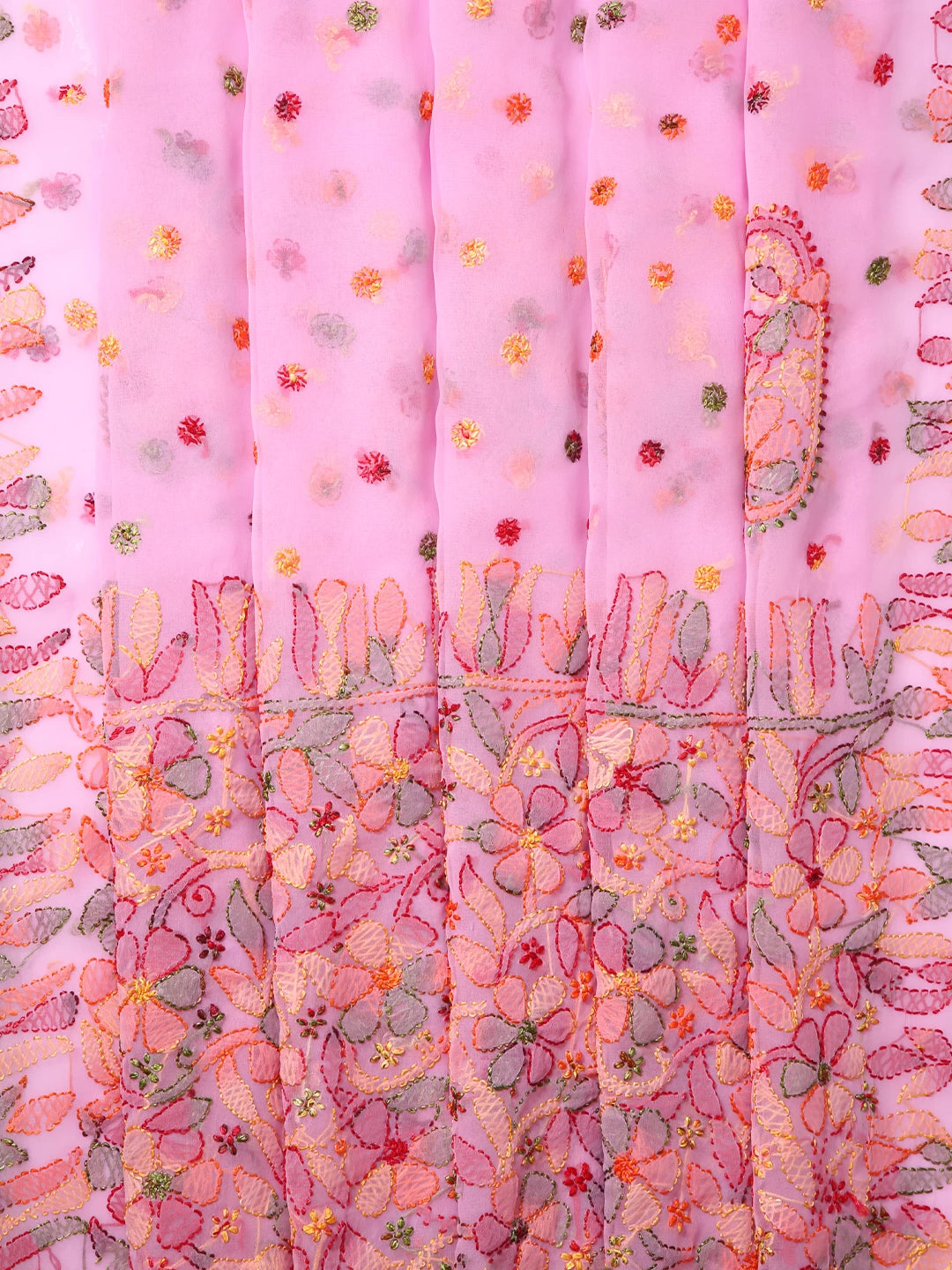 Ada Hand Embroidered Pink Georgette Lucknowi Chikankari Saree With Blouse 01A422752