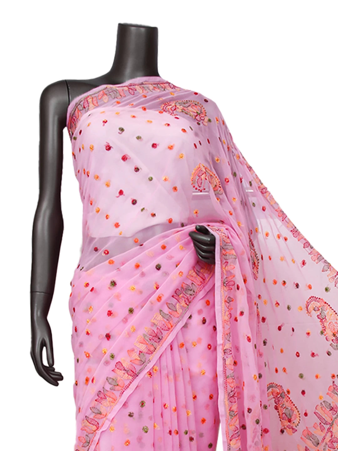 Ada Hand Embroidered Pink Georgette Lucknowi Chikankari Saree With Blouse 01A422752