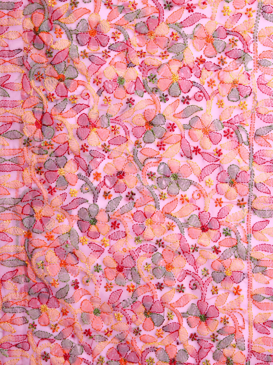 Ada Hand Embroidered Pink Georgette Lucknowi Chikankari Saree With Blouse 01A422752