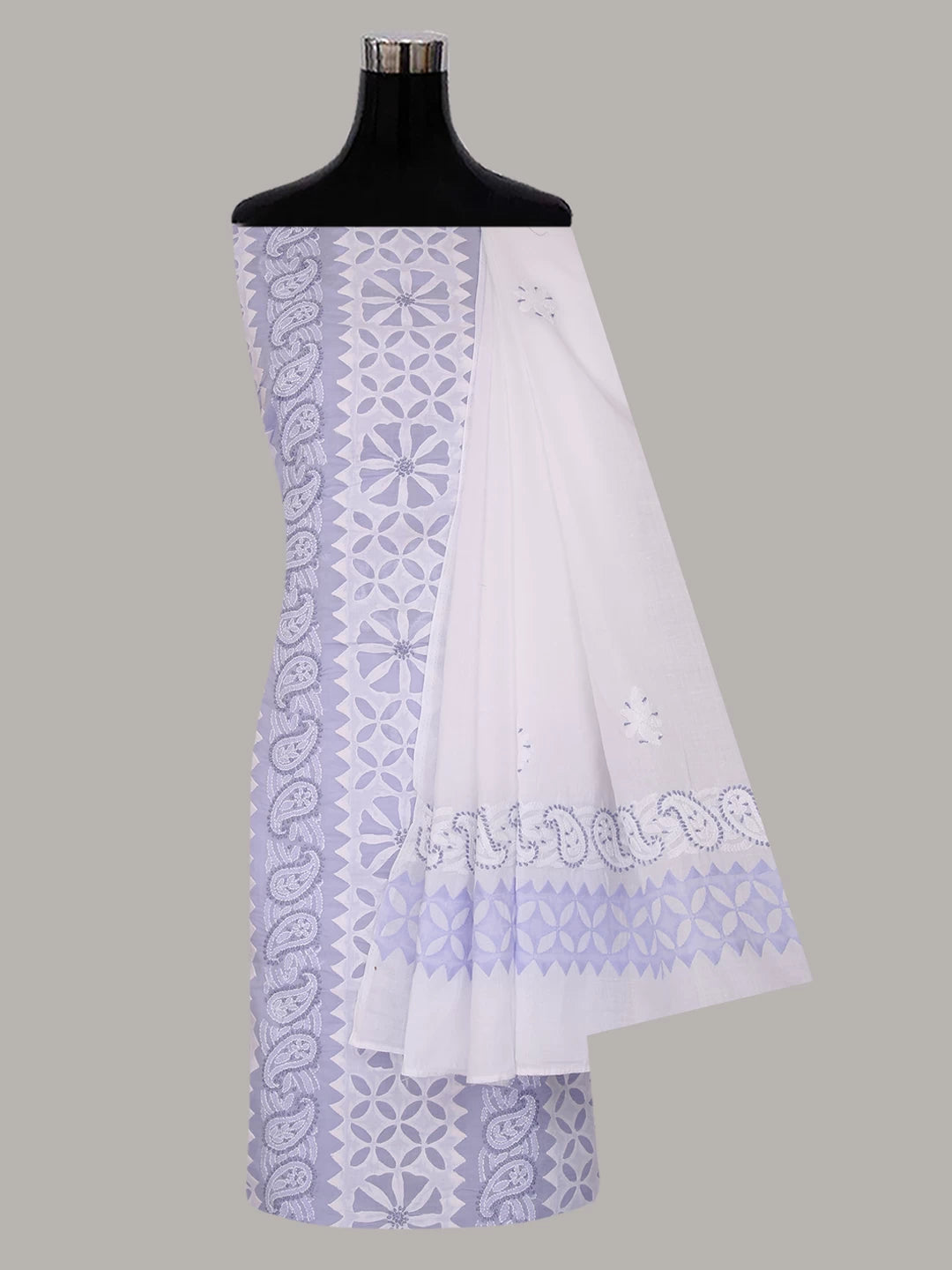 Ada Hand Embroidered Purple Blue Cotton Lucknowi Chikankari Unstitched Suit Piece 01A404869