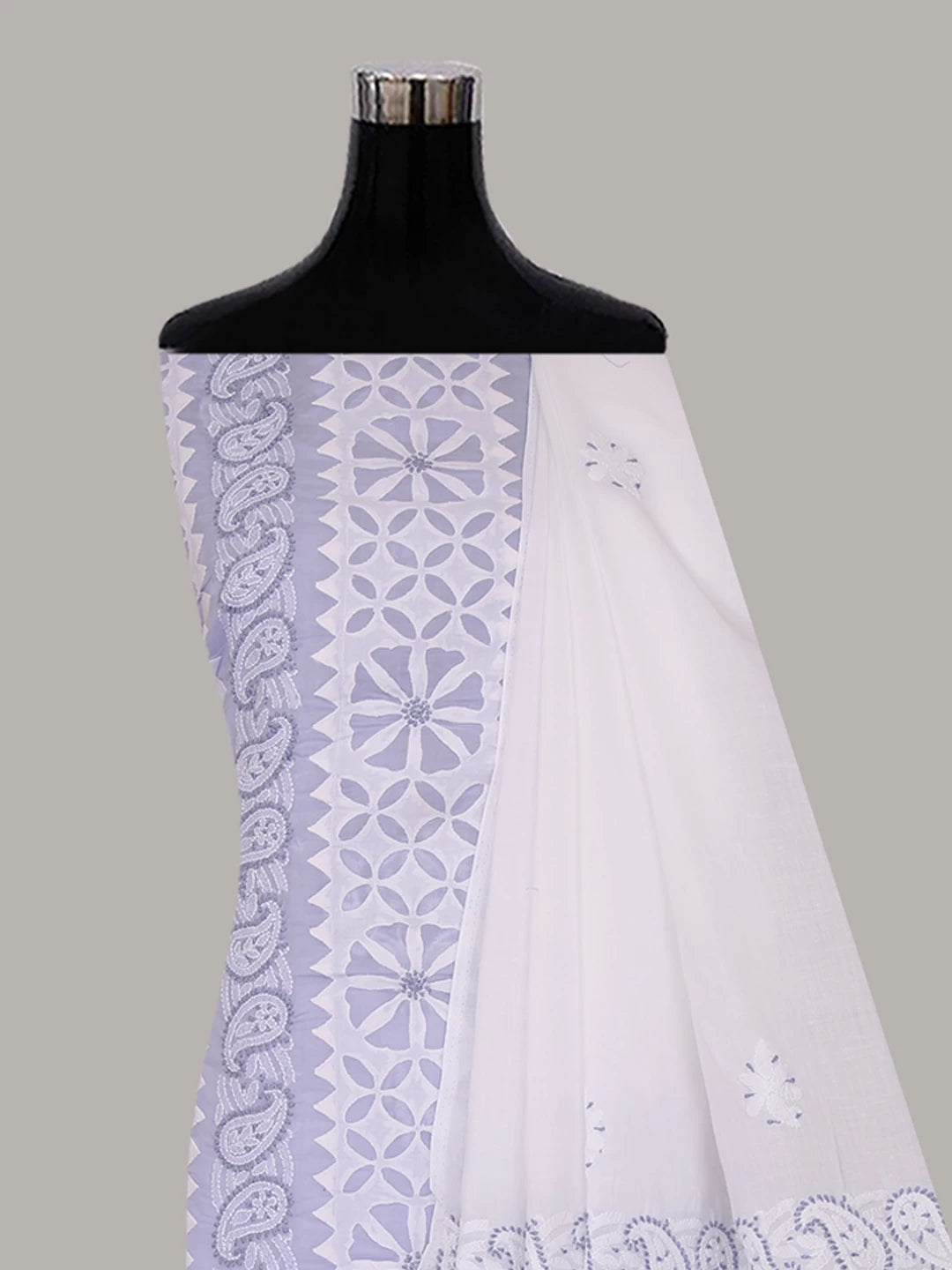 Ada Hand Embroidered Purple Blue Cotton Lucknowi Chikankari Unstitched Suit Piece 01A404869