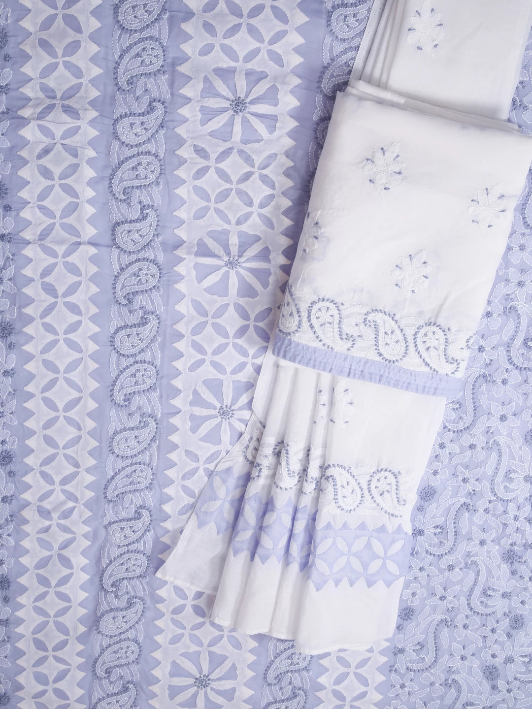 Ada Hand Embroidered Purple Blue Cotton Lucknowi Chikankari Unstitched Suit Piece 01A404869