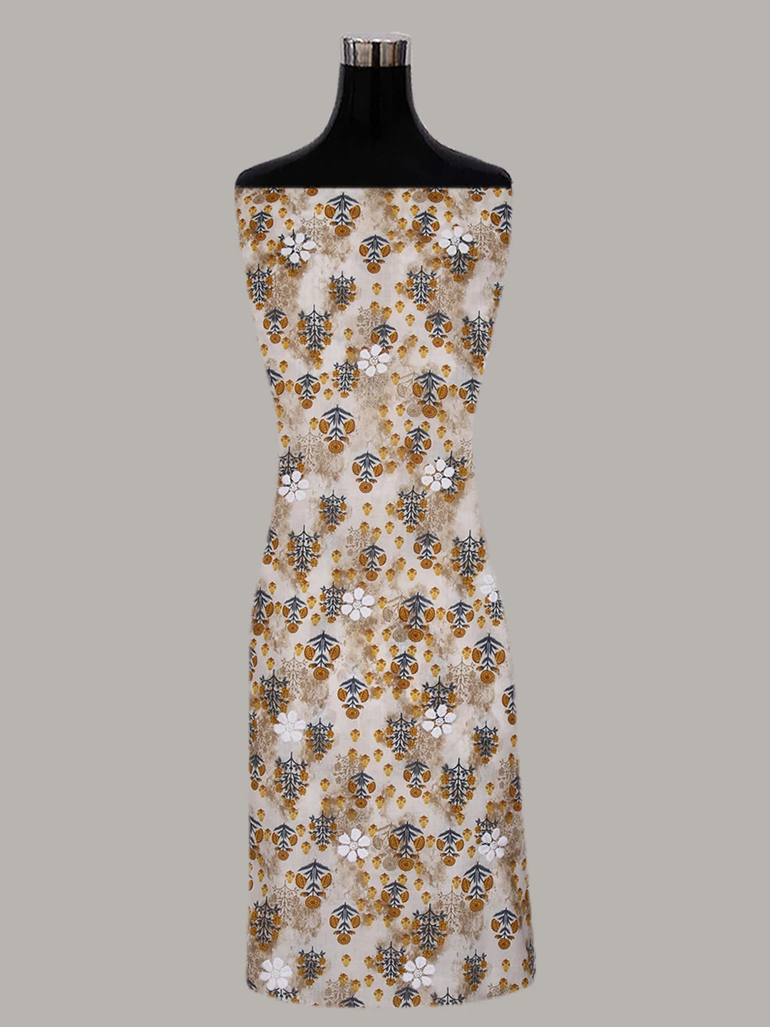 Ada Hand Embroidered Off white And Mustard Cotton Lucknowi Chikankari Unstitched Suit Piece 01A424713