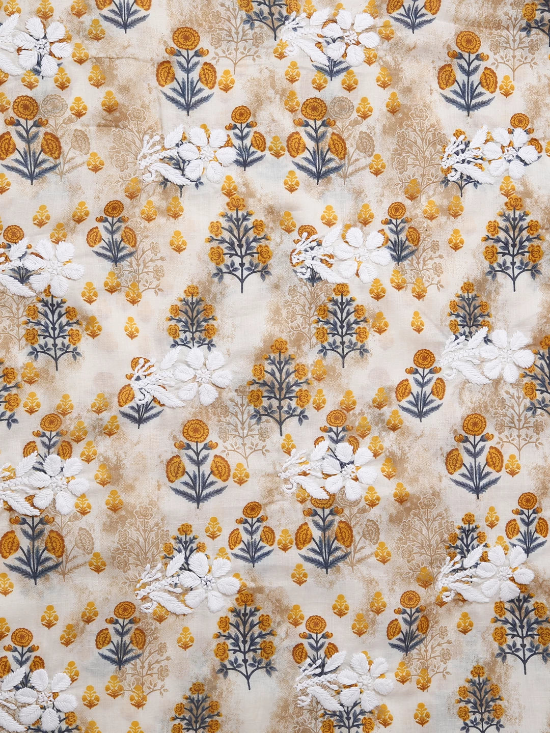Ada Hand Embroidered Off white And Mustard Cotton Lucknowi Chikankari Unstitched Suit Piece 01A424713