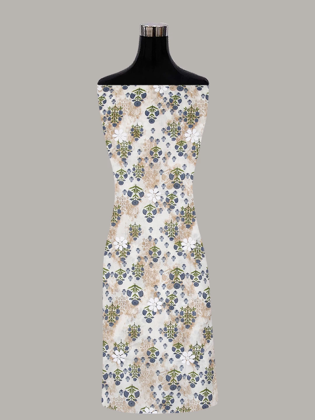 Ada Hand Embroidered Off White And Bluish Grey Cotton Lucknowi Chikankari Unstitched Suit Piece 01A410321