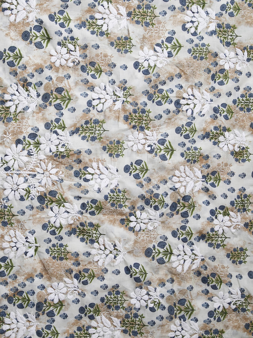 Ada Hand Embroidered Off White And Bluish Grey Cotton Lucknowi Chikankari Unstitched Suit Piece 01A410321