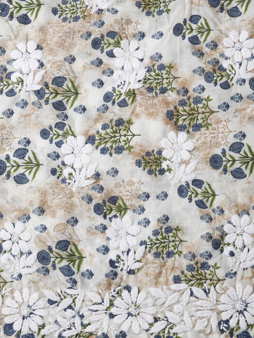 Ada Hand Embroidered Off White And Bluish Grey Cotton Lucknowi Chikankari Unstitched Suit Piece 01A410321
