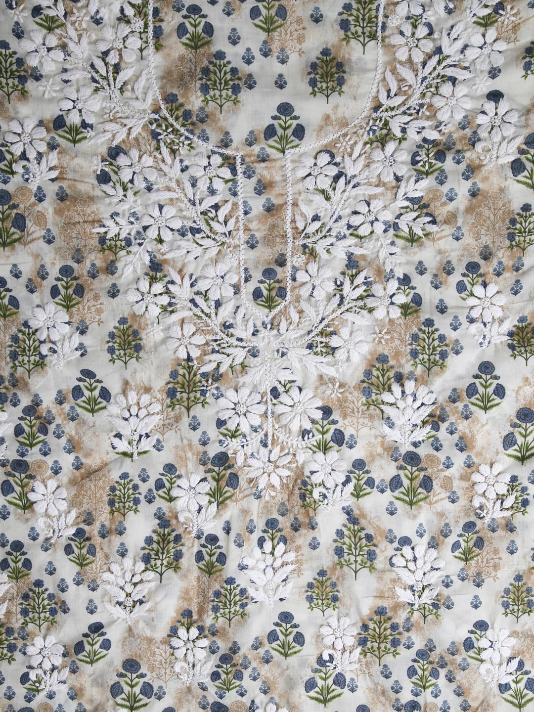 Ada Hand Embroidered Off White And Bluish Grey Cotton Lucknowi Chikankari Unstitched Suit Piece 01A410321