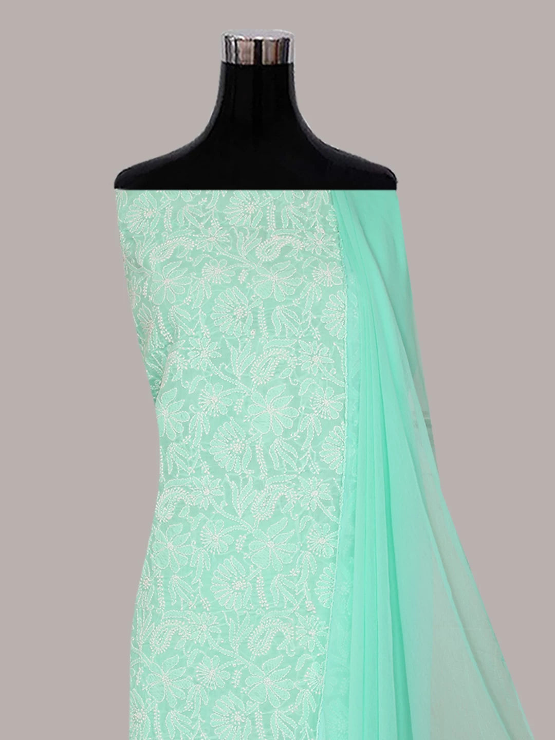 Ada Hand Embroidered Sea Green Cotton Lucknowi Chikankari Unstitched Suit Piece 01A421018