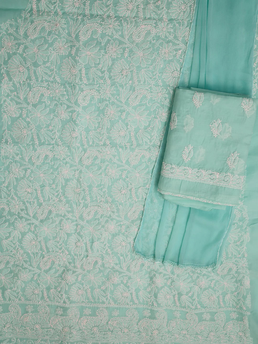 Ada Hand Embroidered Sea Green Cotton Lucknowi Chikankari Unstitched Suit Piece 01A421018