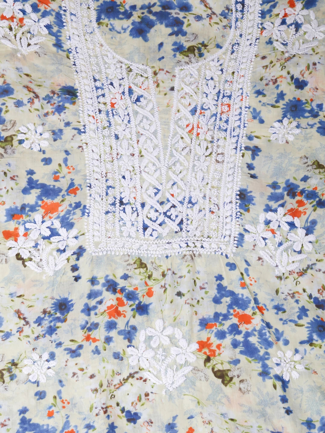 Ada Hand Embroidered Cream Cotton Blend Lucknowi Chikankari Unstitched Kurta Dupatta Set 01A413706