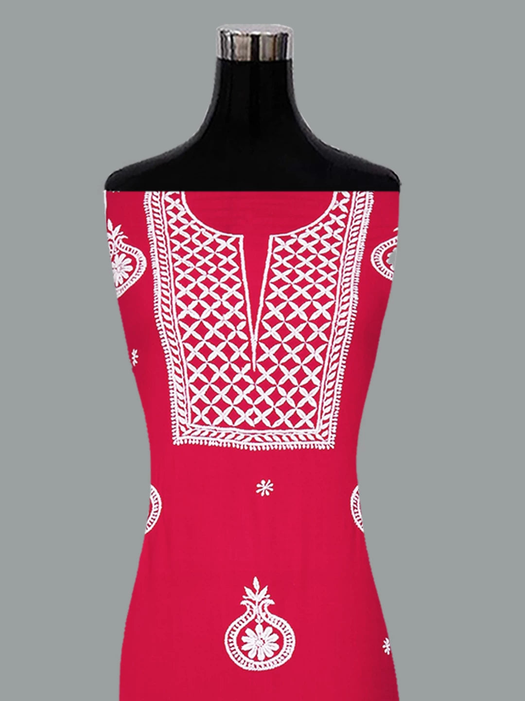 Ada Hand Embroidered Vermillion Red Modal Lucknowi Chikankari Unstitched Kurta Piece 01A337500