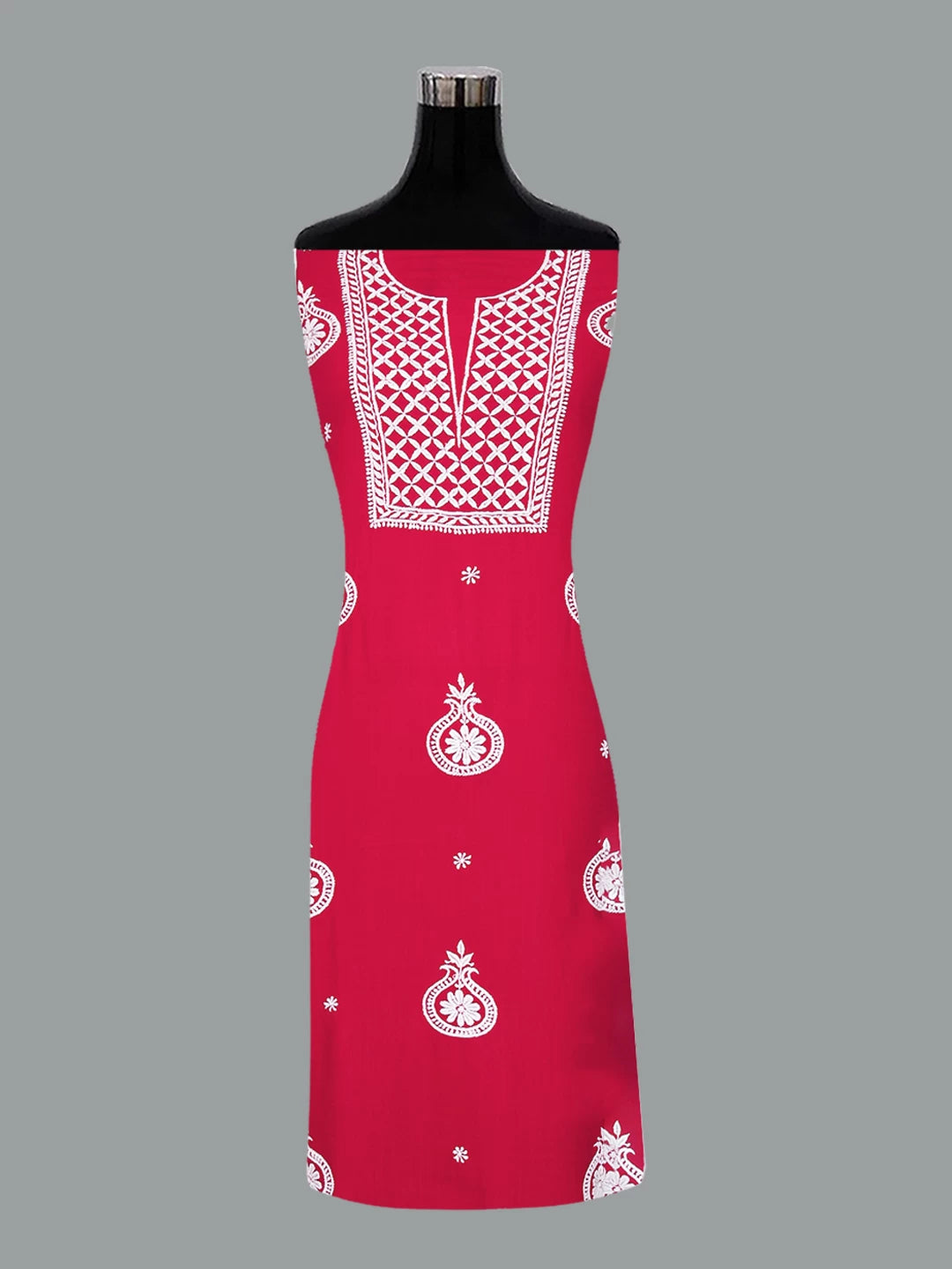 Ada Hand Embroidered Vermillion Red Modal Lucknowi Chikankari Unstitched Kurta Piece 01A337500