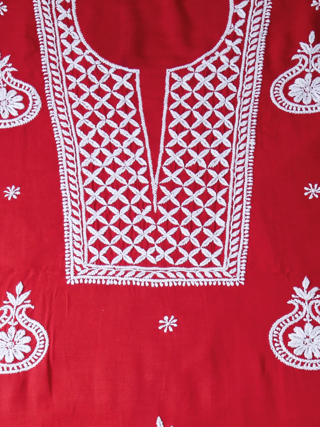 Ada Hand Embroidered Vermillion Red Modal Lucknowi Chikankari Unstitched Kurta Piece 01A337500