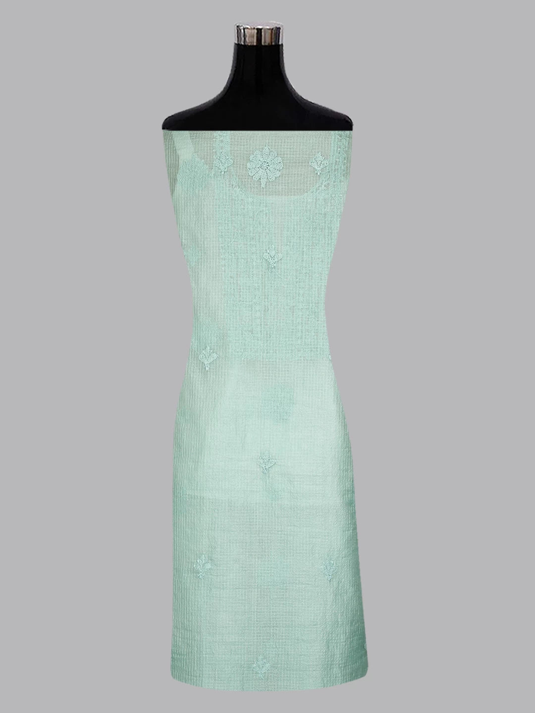 Ada Hand Embroidered Pastel Mint Green Kota Chanderi Lucknowi Chikankari Unstitched Kurta Dupatta Set 01A409802