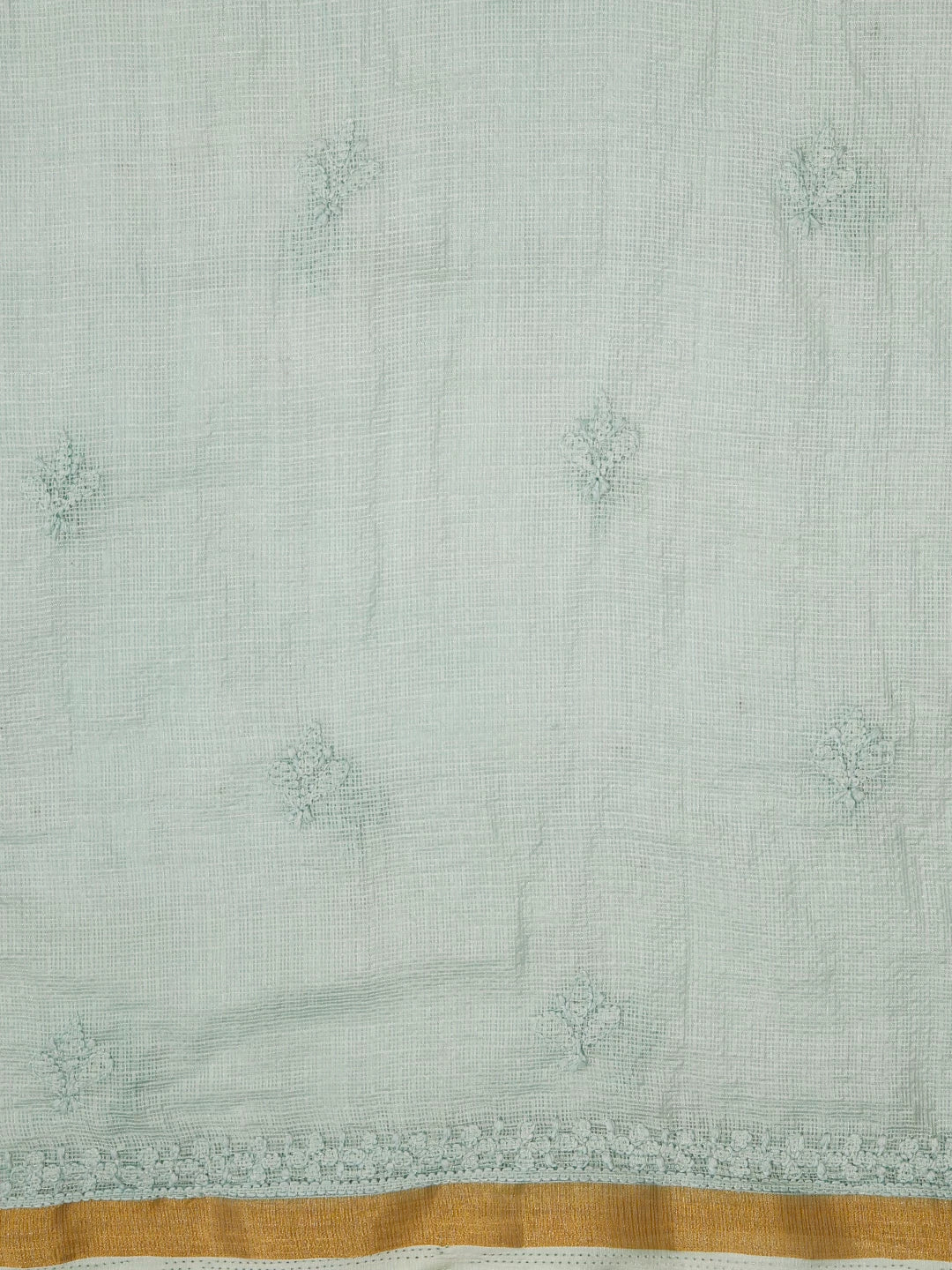 Ada Hand Embroidered Pastel Mint Green Kota Chanderi Lucknowi Chikankari Unstitched Kurta Dupatta Set 01A409802
