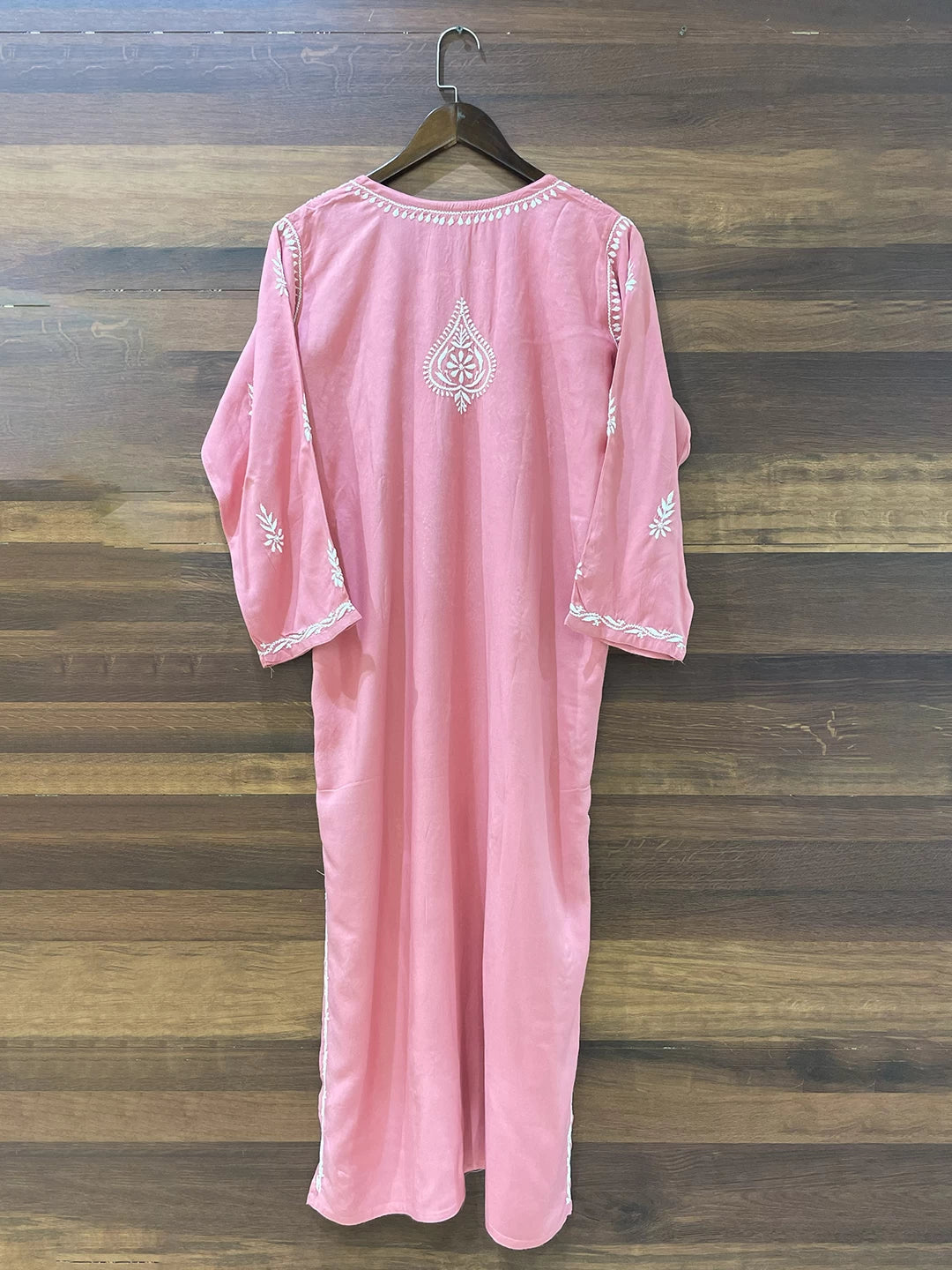 Ada Hand Embroidered Salmon Peach Rayon Lucknowi Chikankari Straight Kurta A411486