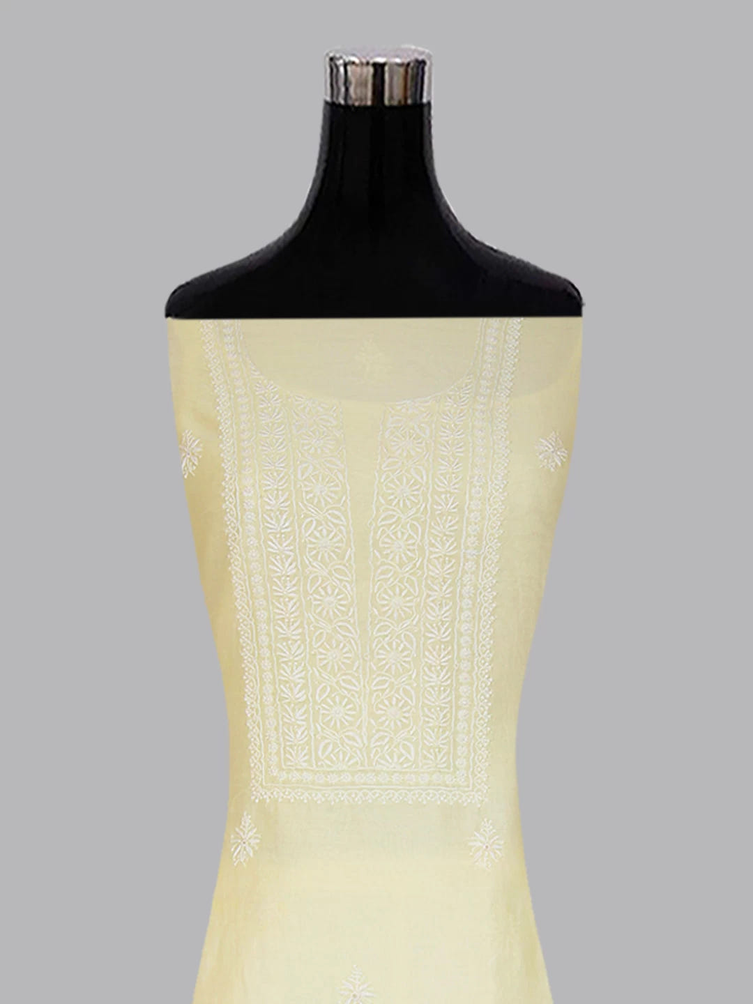Ada Hand Embroidered Lemon Chanderi Lucknowi Chikankari Unstitched Kurta Dupatta Set 01A288323