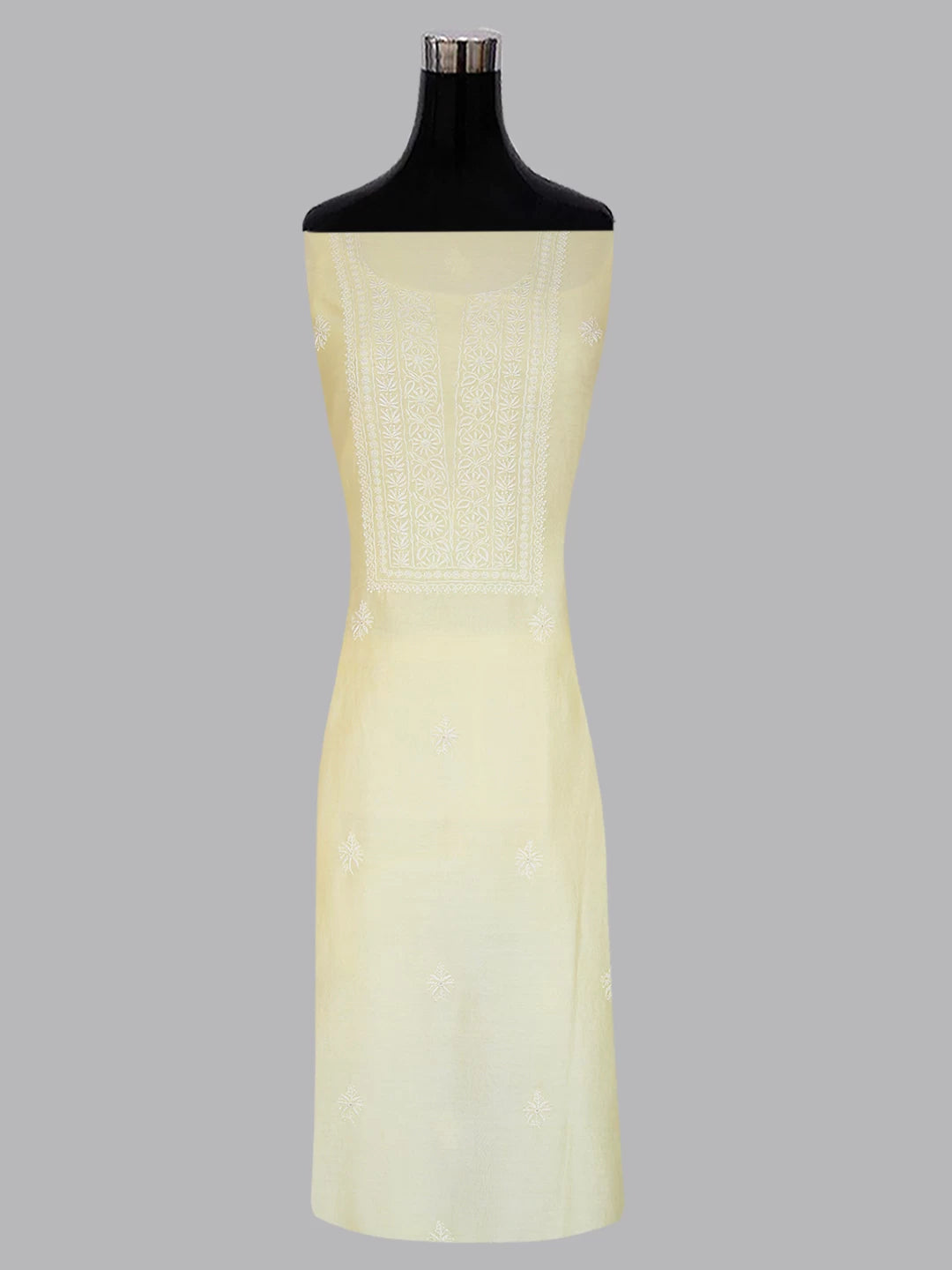Ada Hand Embroidered Lemon Chanderi Lucknowi Chikankari Unstitched Kurta Dupatta Set 01A288323