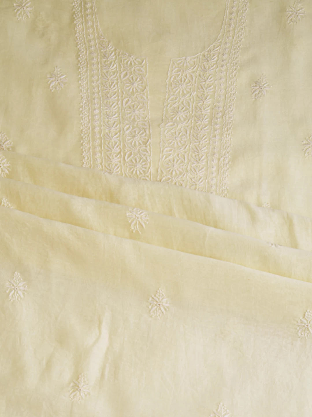 Ada Hand Embroidered Lemon Chanderi Lucknowi Chikankari Unstitched Kurta Dupatta Set 01A288323