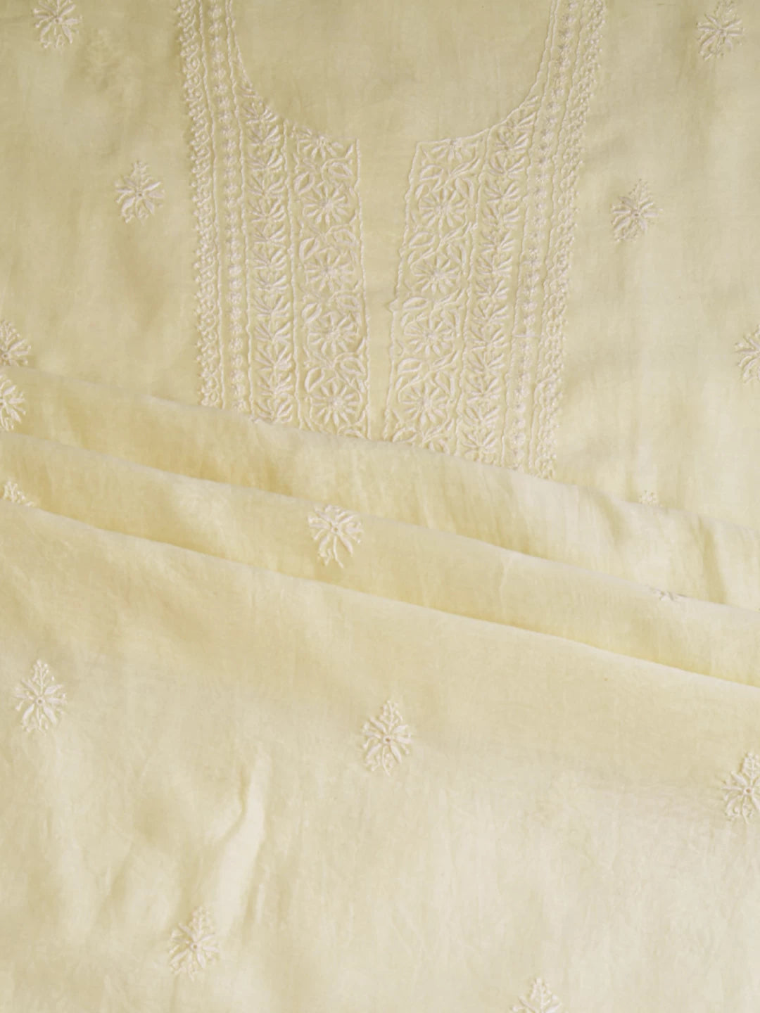 Ada Hand Embroidered Lemon Chanderi Lucknowi Chikankari Unstitched Kurta Dupatta Set 01A288323