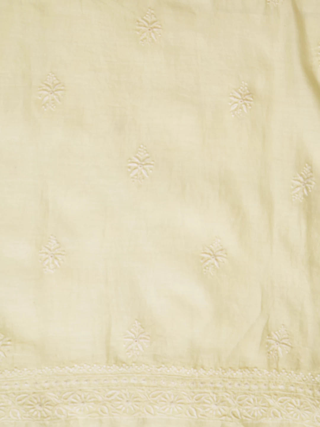 Ada Hand Embroidered Lemon Chanderi Lucknowi Chikankari Unstitched Kurta Dupatta Set 01A288323