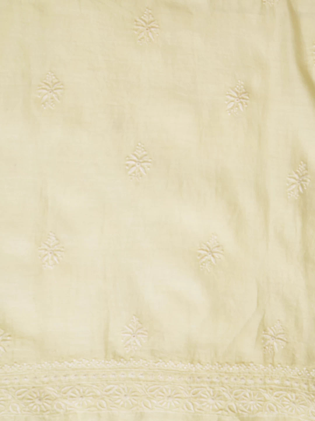 Ada Hand Embroidered Lemon Chanderi Lucknowi Chikankari Unstitched Kurta Dupatta Set 01A288323