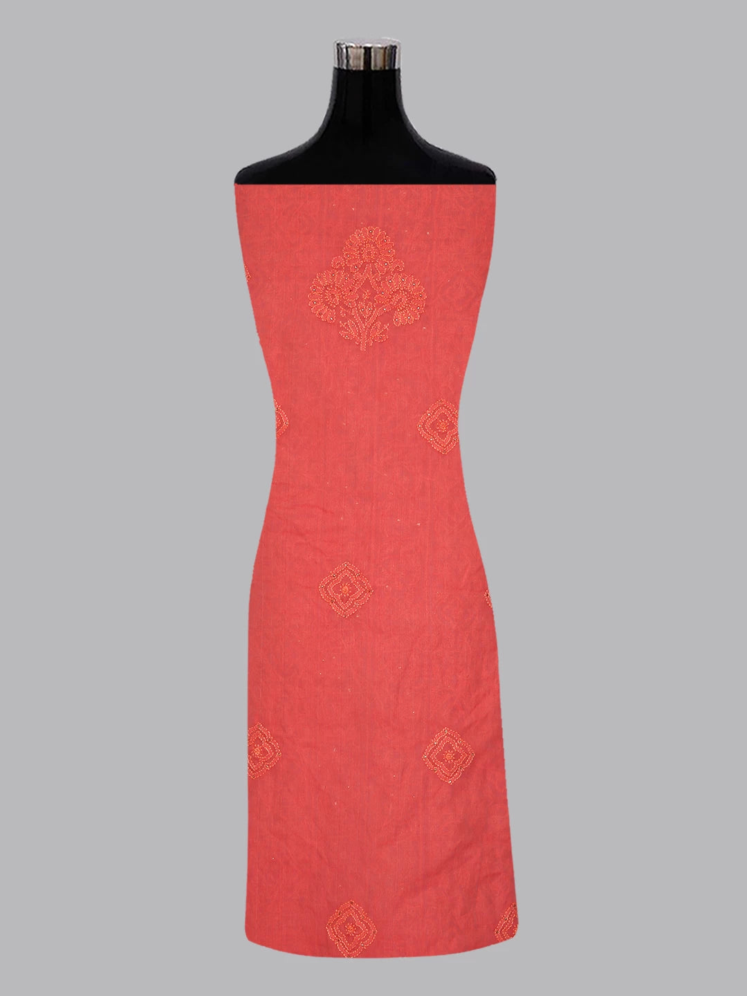 Ada Hand Embroidered Rouge Pink Chanderi Lucknowi Chikankari Unstitched Kurta Piece With Mukaish Work 01A196978