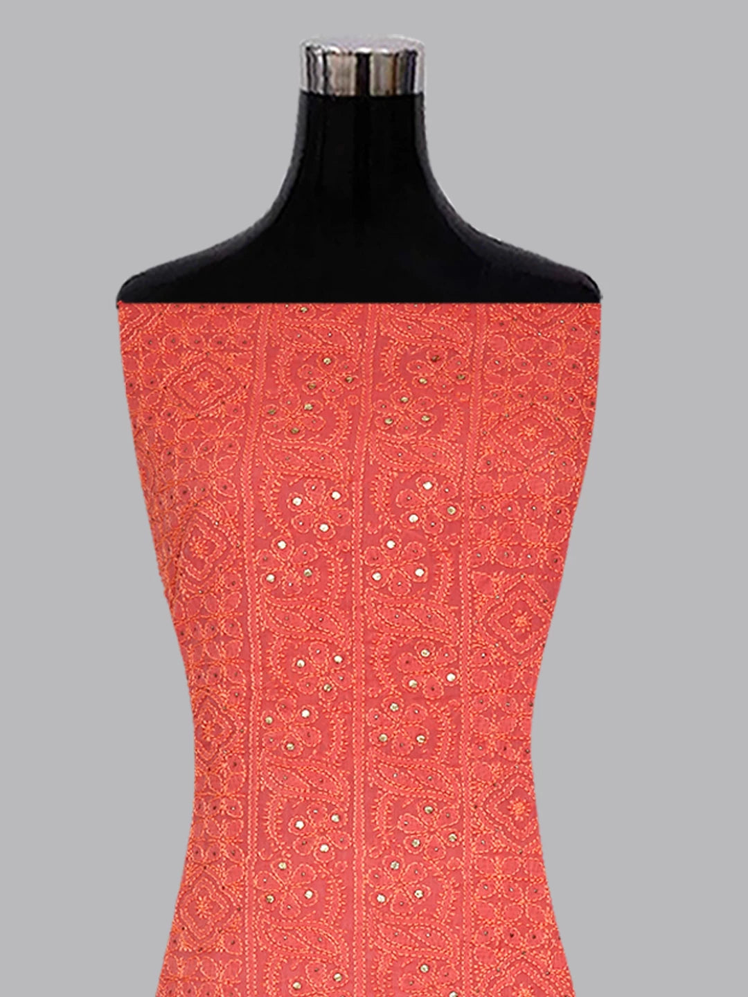 Ada Hand Embroidered Rouge Pink Chanderi Lucknowi Chikankari Unstitched Kurta Piece With Mukaish Work 01A196978