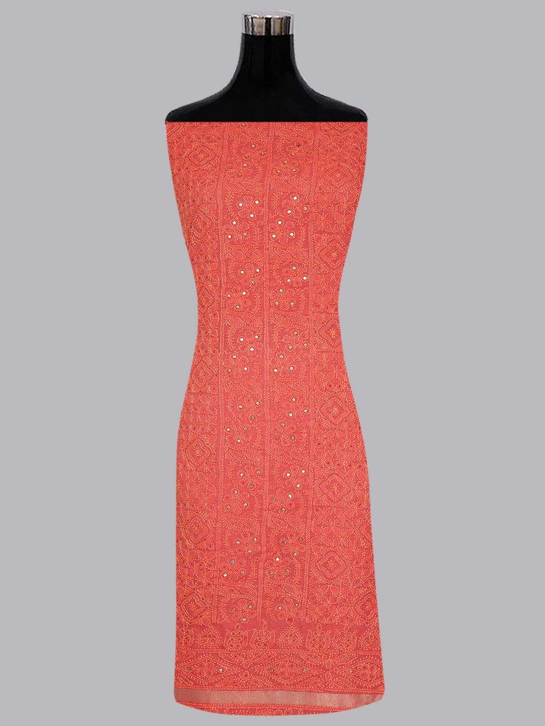 Ada Hand Embroidered Rouge Pink Chanderi Lucknowi Chikankari Unstitched Kurta Piece With Mukaish Work 01A196978