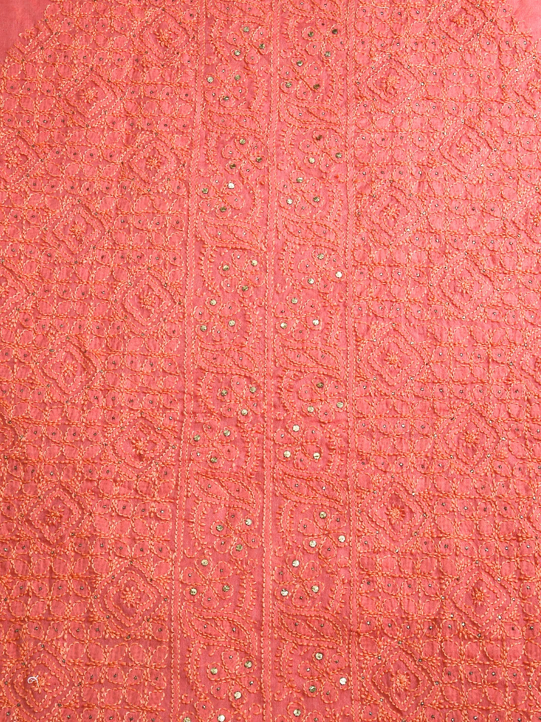 Ada Hand Embroidered Rouge Pink Chanderi Lucknowi Chikankari Unstitched Kurta Piece With Mukaish Work 01A196978