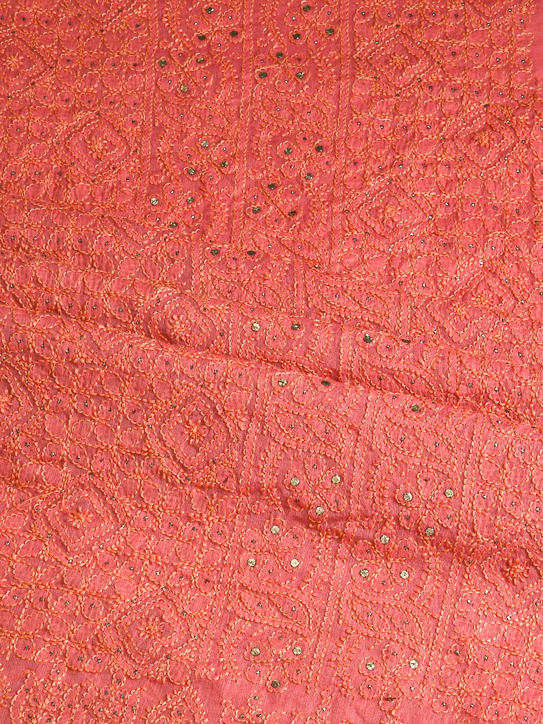 Ada Hand Embroidered Rouge Pink Chanderi Lucknowi Chikankari Unstitched Kurta Piece With Mukaish Work 01A196978
