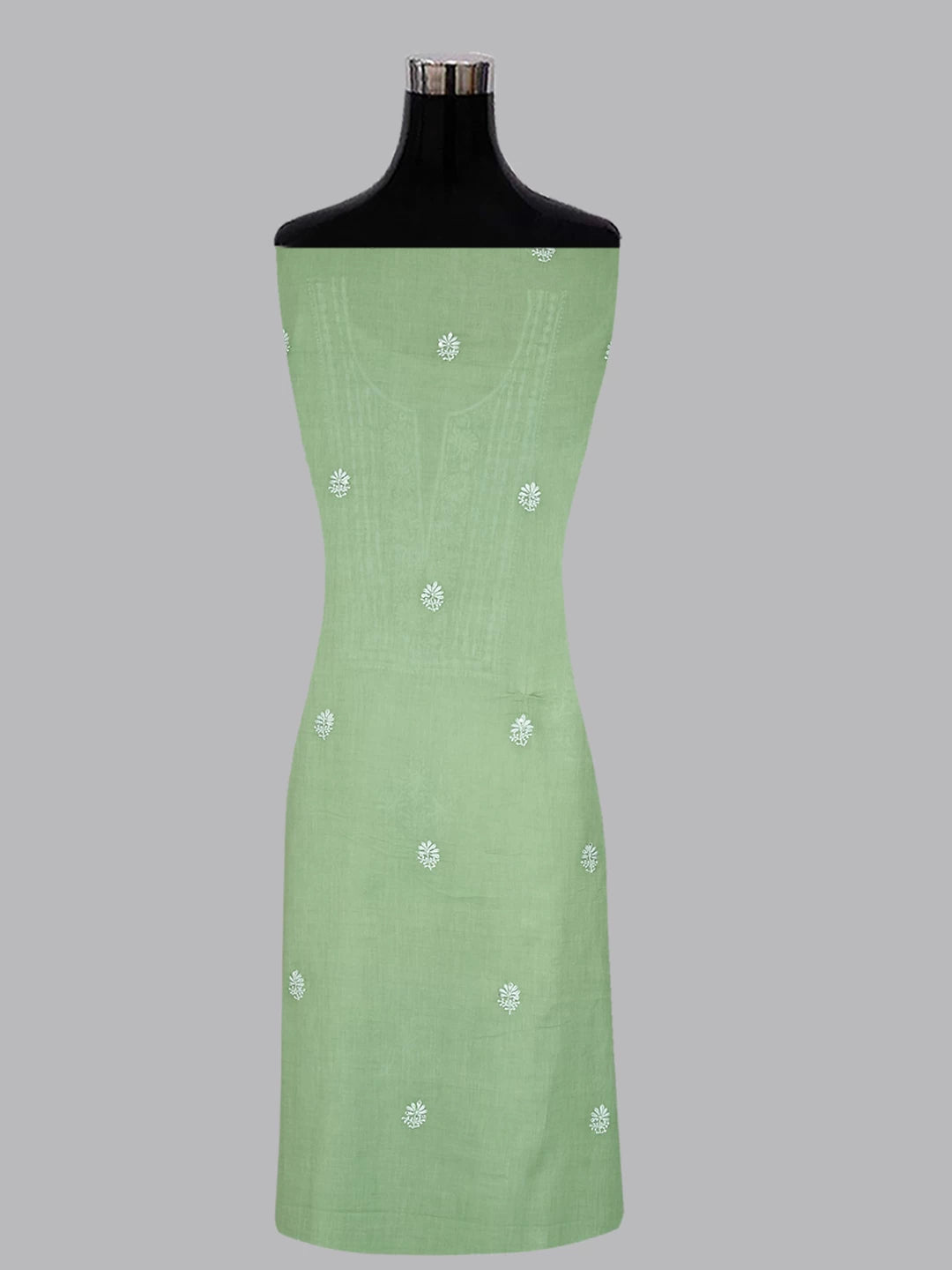 Ada Hand Embroidered Sage Green Cotton Blend Lucknowi Chikanikari Unstitched Kurta Dupatta Set With Cutdana Work 01A361760