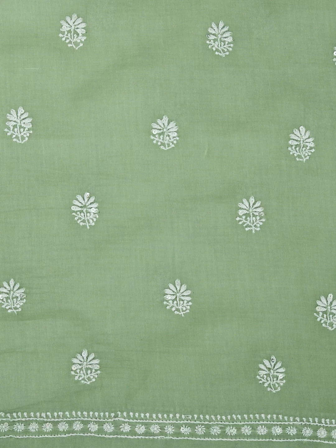 Ada Hand Embroidered Sage Green Cotton Blend Lucknowi Chikanikari Unstitched Kurta Dupatta Set With Cutdana Work 01A361760