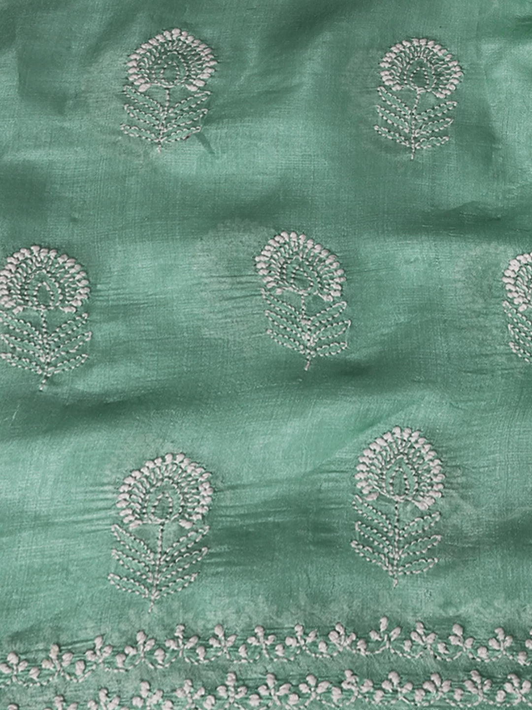 Ada Hand Embroidered Turquoise Green Silk Lucknowi Chikankari Unstitched Kurta Piece 01A397965